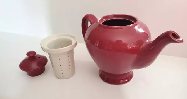 Hall McCormick Teapot with Infuser -Maroon-6 cup -Ceramic MCM Vintage- Baltimore