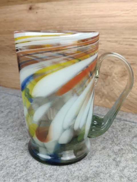 Vintage Multi-color Swirl Hand-Blown Glass Mug. height 11.5 cm