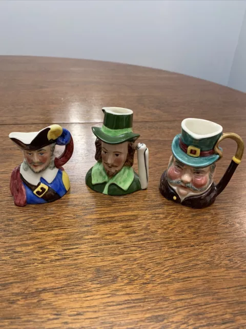3 Small Vintage Toby Mugs Sylvac Staffordshire Made in England