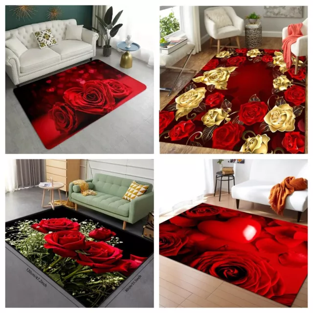 Wohnzimmer Bodenmatte 3D Rote Rose Teppich Schlafzimmer Fußmatte Türmatte Matte