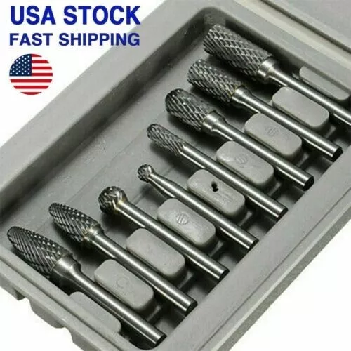 1/4'' Double Cut Tungsten Steel Carbide Rotary Burr Die Grinder Shank Bit Set US