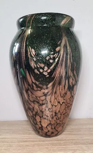 Stunning Vase Brown Red Orange Fleck Aventurine Art Glass Tall 26cm Heavy