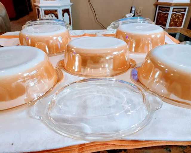 New Pristine 10 pc Set of Anchor Hocking Fire King Copper Tint Casseroles w Lids