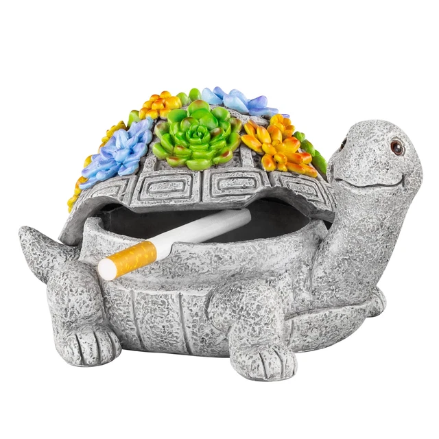 Ashtray, Outdoor Ashtray with Lid Smokeless Waterproof Ash Tray with Cute Turtle