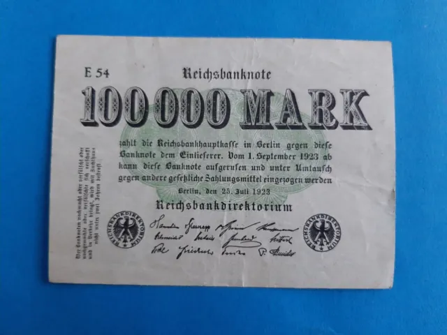 1 x 100 000 Mark Reichsbanknote /  Banknote Geldschein von 1923 *''