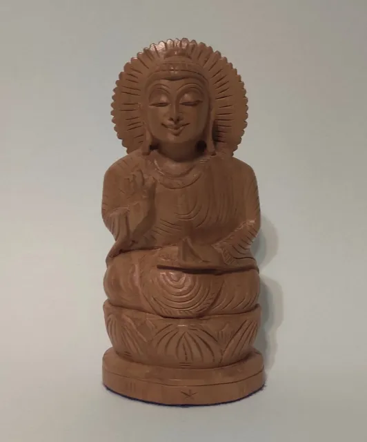 Wood Sitting Buddha Statue Hand Carved 5"