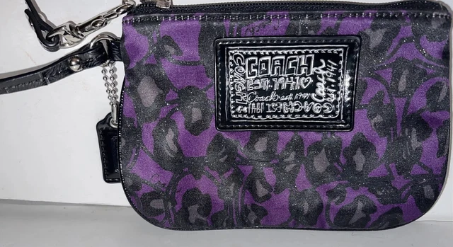 Coach Poppy Daisy Ocelot Pattern Wristlet Black Purple