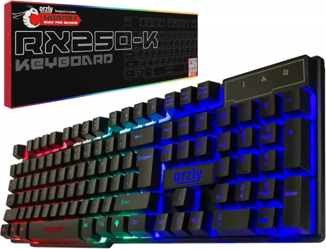 Orzly Gaming Keyboard RGB USB Wired Rainbow Designed for PC Black