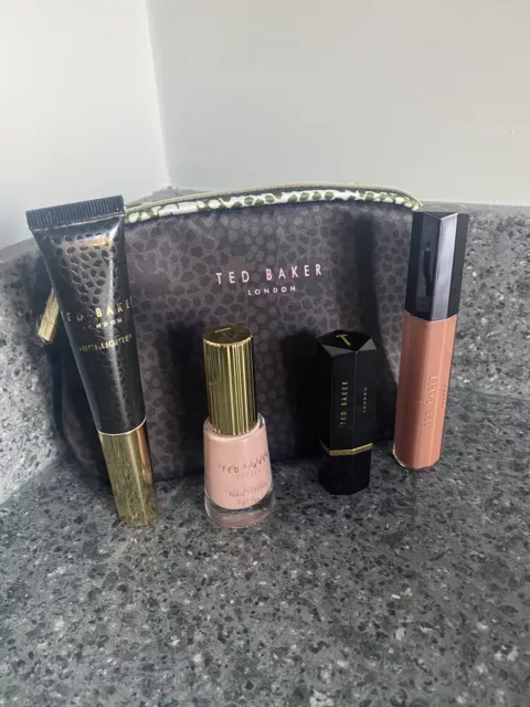 NUOVO TED BAKER set regalo trucco rossetto lucidalabbra smalto borsa trucco rosa