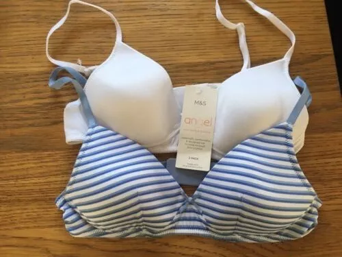 MARKS & SPENCER 2 Pack Bra Pink Navy Blue Dot Non Wired Padded T Shirt 30  32 New £12.99 - PicClick UK