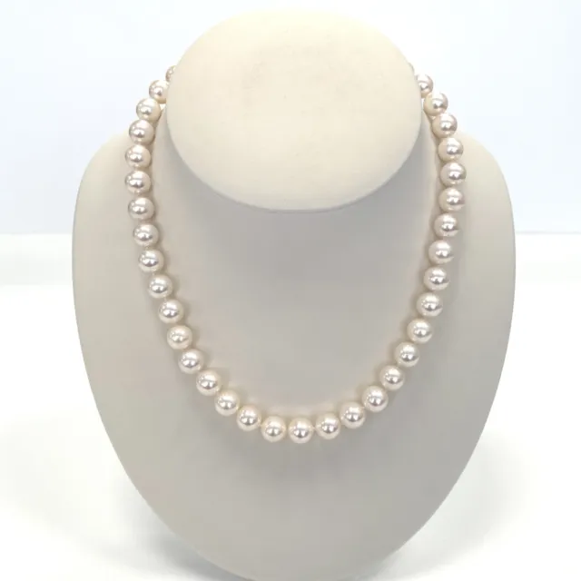 Akoya Pearl Necklace Strand 9.5-10mm Round White w Pink Tones 14KW Clasp 18" AA+
