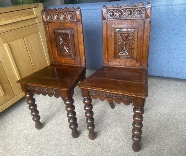 Pair Of Oak Bobbin Leg Hall Chairs circa 1840