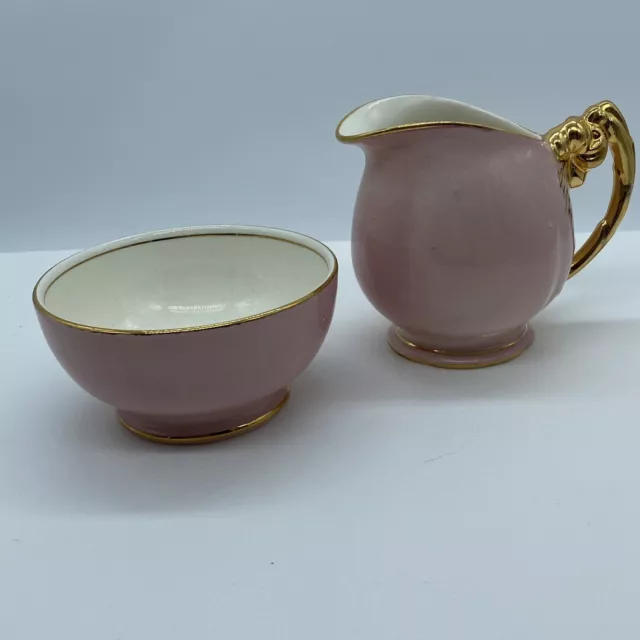 1950s Royal Winton Grimwades Hibiscus Tiger Lily Creamer and Sugar Pink Gold