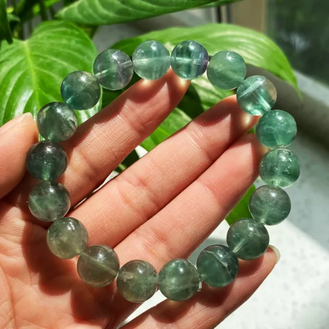 11mm Natural Green Fluorite Crystal Quartz Beads Bracelet B33