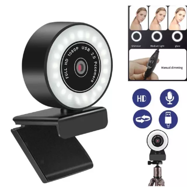 PC Computer 1080P/2K/5MP Webcam with Light Mic Autofocus AF Web Camera