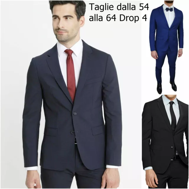 Abito Uomo 54 56 58 Drop 4 Blu Vestito elegante Completo Taglie Forti Sartoriale