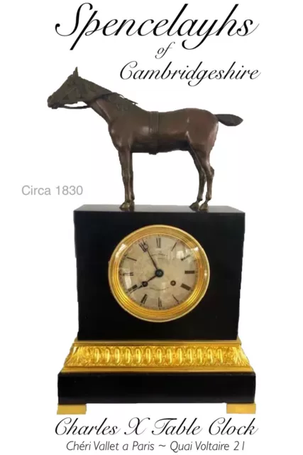 Charles X Ormolu and Bronze Equestrian Horse Mantel Clock Cheri Vallet Paris