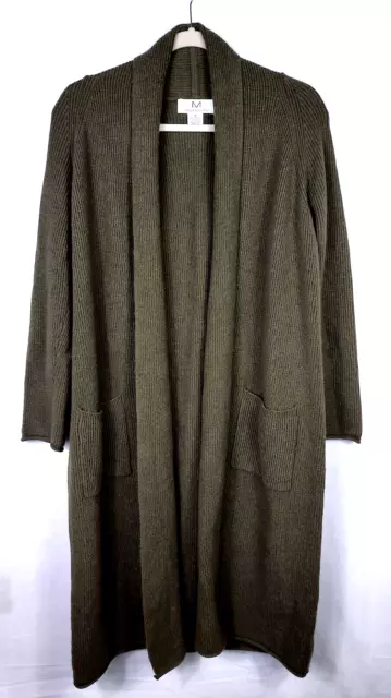 Magaschoni Women’s Cardigan Duster Sweater Sz M Olive Green Long Open Front