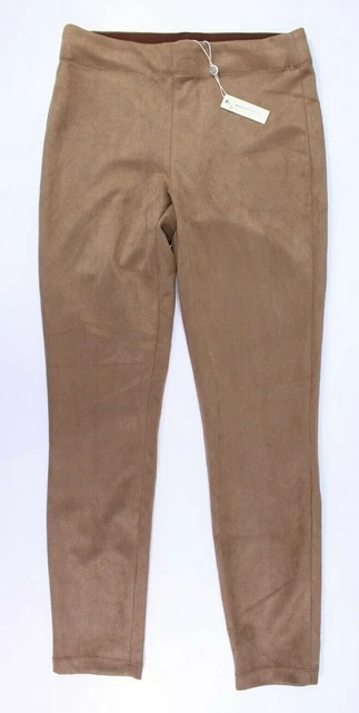 NEW Max Studio Faux Suede Leggings Pants Solid Crop Ankle Brown Vicuna Pull On M