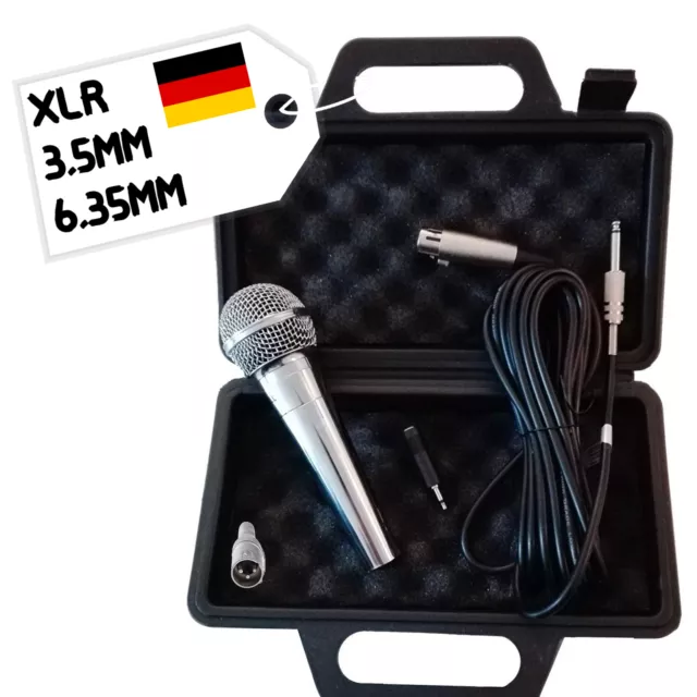 Mikrofon dynamisch XLR 3,5mm 6,35mm Koffer Kabel Set silber Gesang DJ Moderator