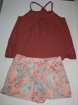 New OshKosh 14 Year Girls 2 Piece Outfit Soft Knit Tank Top & Shorts Set Floral