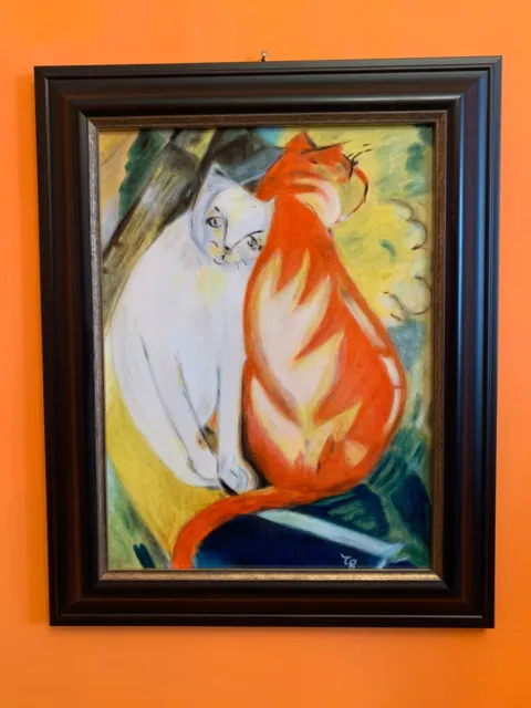 Franz Marc,Falso d'autore,olio su canvas ,Titolo :Gatti rosso e bianco,anno 1912