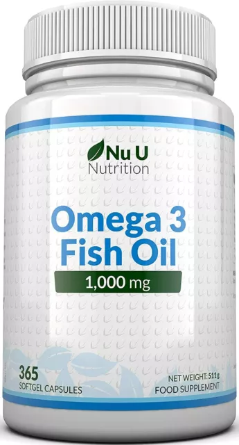 Omega 3 Fischöl 1000mg 365 Softgelkapseln Bis zu 12 Monate Vorrat - EPA DHA