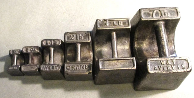 Série De 6 Poids Hexagonaux Anciens En Fonte Pour Balance - Fabrication France