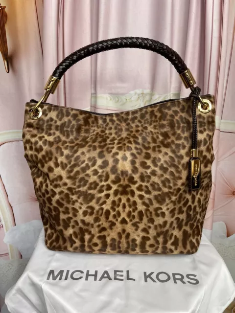 Michael Kors Calf Hair Animal Print Black Double Handled Satchel Handbag |  eBay