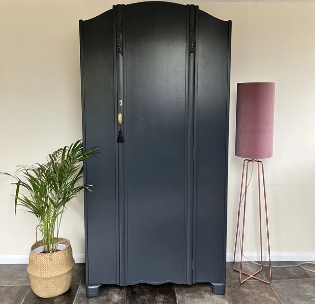 Painted Vintage 1940's CC41 Lebus Gentleman's Wardrobe in Farrow&Ball Off Black
