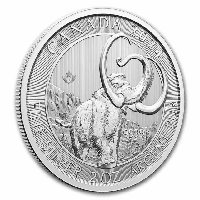 2 Oz 99.99% Silver 2024 Ice Age Woolly Mammoth Royal Canadian Mint Bullion Coin