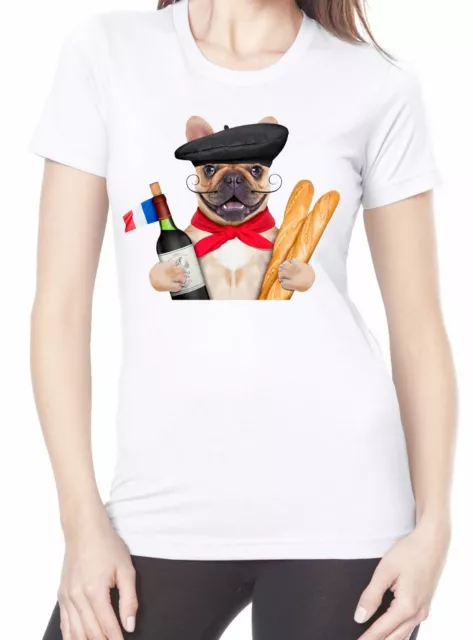 French Bulldog Avec Vin Et Baguette Femmes T-Shirt - Drôle Animal de Compagnie