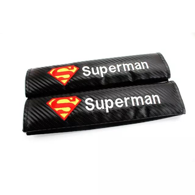 Carbon Fiber Car Seat Belt Pads Cover Shoulder Cushion Superman LOGO Universal