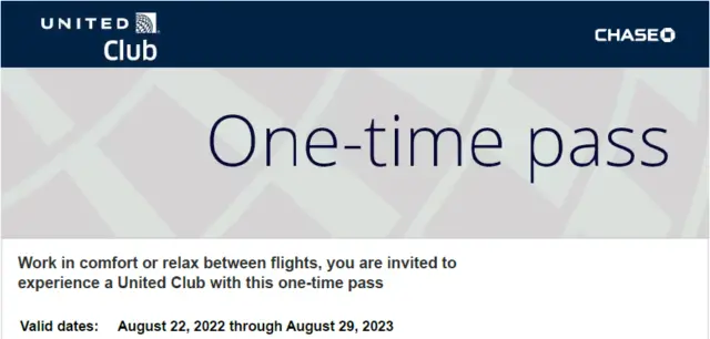 United Club One-time Pass Expires 08-29-2023 Email Delivery