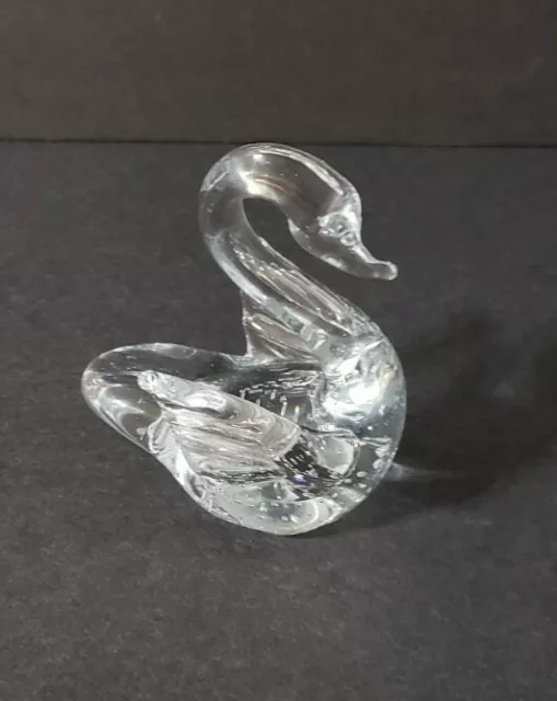 Art Glass Swan Goose Duck Paperweight Figurine Clear Controlled Bubbles Bird