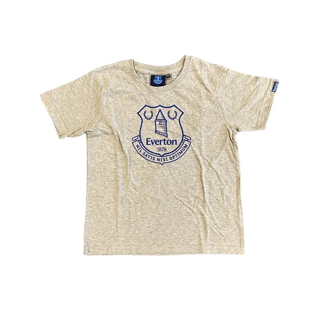T-shirt calcio per bambini Everton (taglia 8-9y) grigia grande stemma grafica - nuova