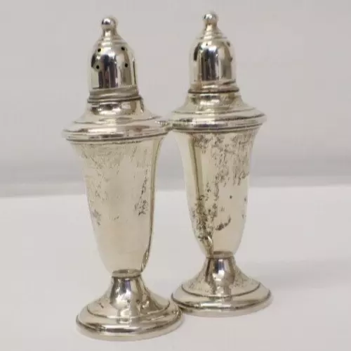 Antique Vintage Weighted Empire Sterling Silver Salt and Pepper Shakers 5"T NICE