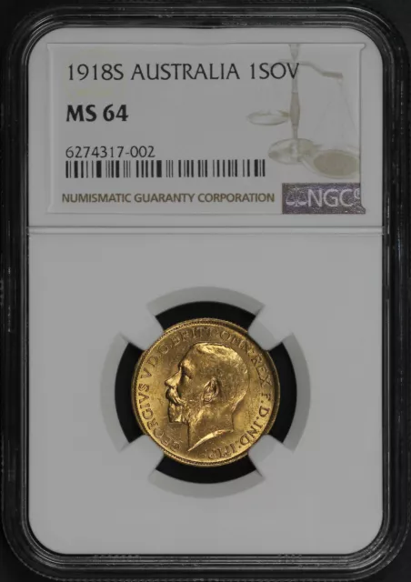 1918-S Australia Gold Sovereign NGC MS-64