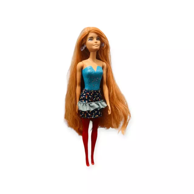 Gorgeous Barbie reveal red long hair blue top red legs played with condition