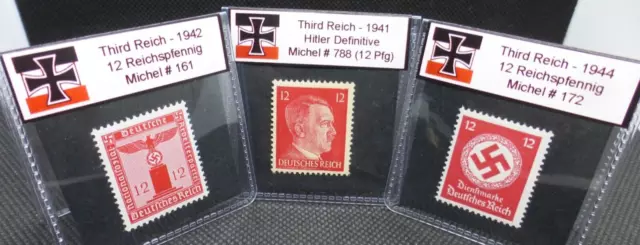 *Matched* 12 Pfg WW2 Hitler Swastika Eagle Stamp Set MNH Nazi Germany Lot WW2