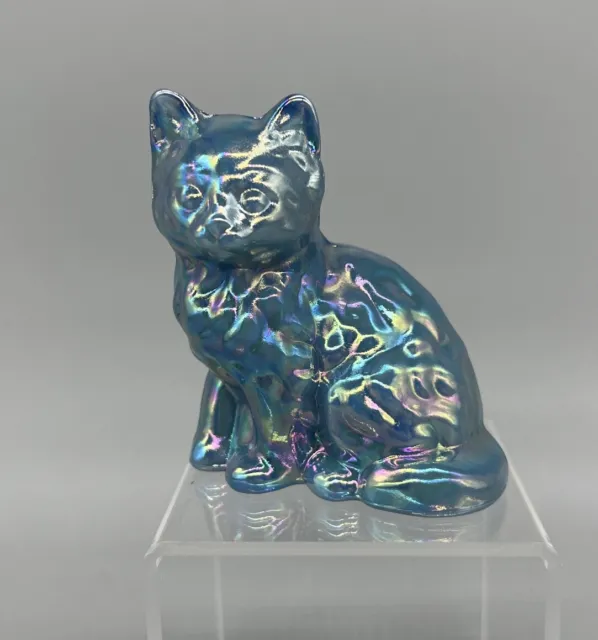 Mosser Sitting Cat Georgia Blue  Carnival Glass