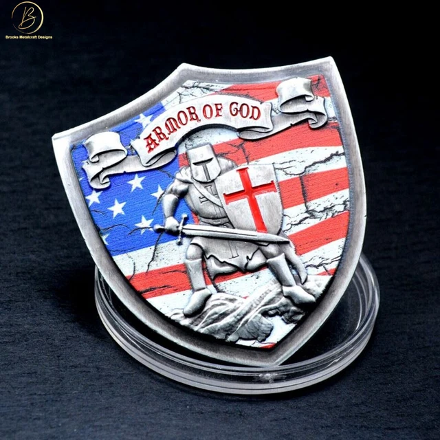 ARMOR OF GOD Knights Templar Silver US Flag Christian Eph 61018