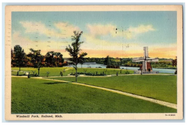 1938 Windmill Park Windmill Scene Lake Holland Michigan MI Vintage Postcard