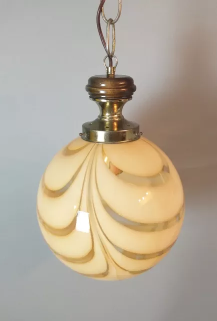 Alte Peill & Putzler Lampe Pendellampe Leuchte Kugellampe Glas beige 70er