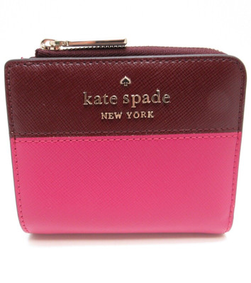 KATE SPADE Small Staci L-Zip Bifold Wallet Pink Color Block Saffiano