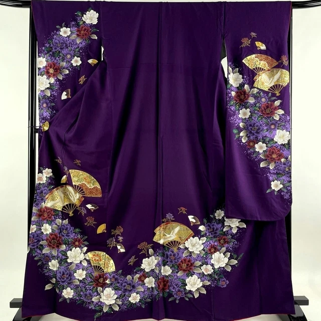 Japanese kimono SILK"FURISODE" long sleeves,Gold/Silver, with Obijime,5' 5".3274