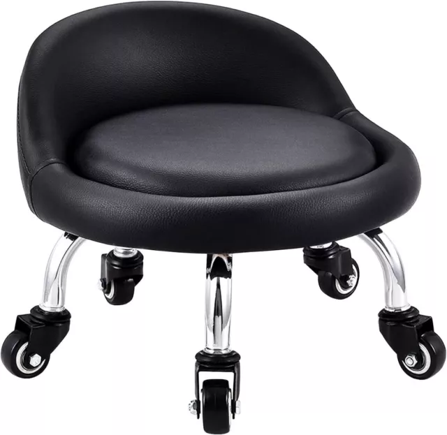 Small Low Roller Stool 360° Roller Stool Swivel Stool Work Stool Backrest EBANKU