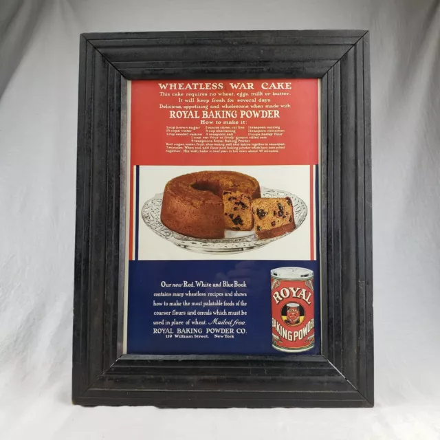 Antique 1918 Royal Baking Powder Wheatless War Cake WW1 Kitchen Decor Framed Ad