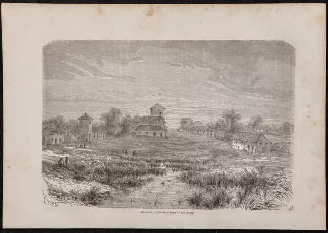 1867 - Stadt Manaus Rio Negro - Gravur Antik - Amazonas (Brasilien)