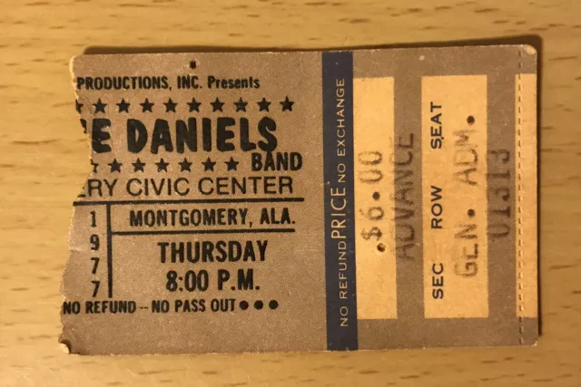 1977 Charlie Daniels Band Montgomery Ala Concert Ticket Stub Devil Went Georgia